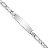 14K White Gold Polished Semi-Solid Chain/Solid Plate Figaro Link Soft Diamond Shape 34x10mm Plate 8 inch ID Bracelet
